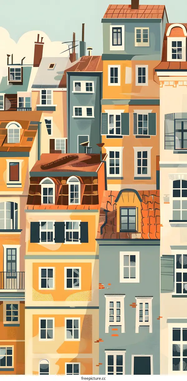 Colorful European Style Building Facade Illustration