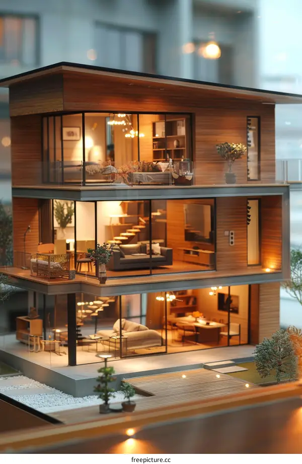 Detailed Miniature Model House - Interior & Exterior