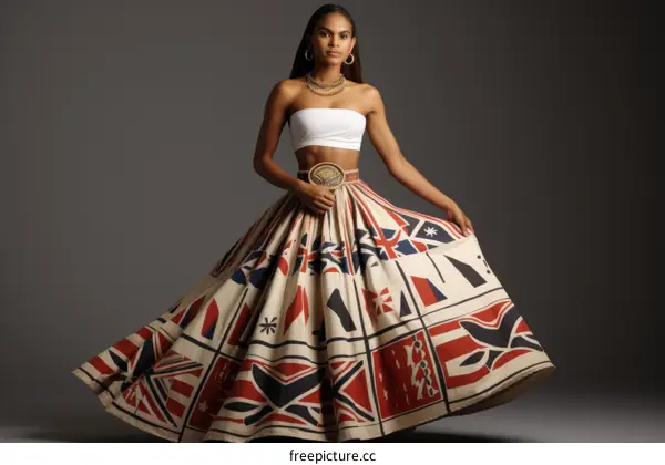 Polynesian model wearing a traditional Tahitian costume