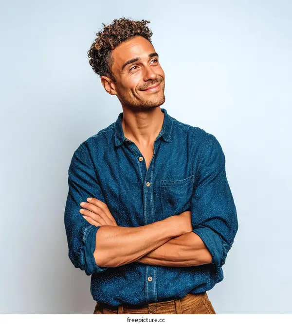 Confident Man Posing Against a Light Blue Background