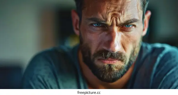 Close Up Portrait of a Serious Caucasian Man