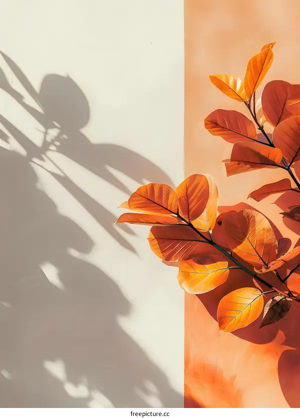 Autumn Leaves on a White and Orange Wall