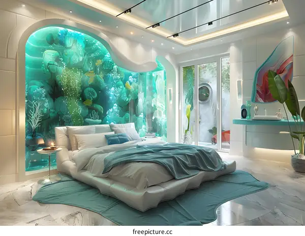 Luxurious Bedroom with Large Aquarium Art