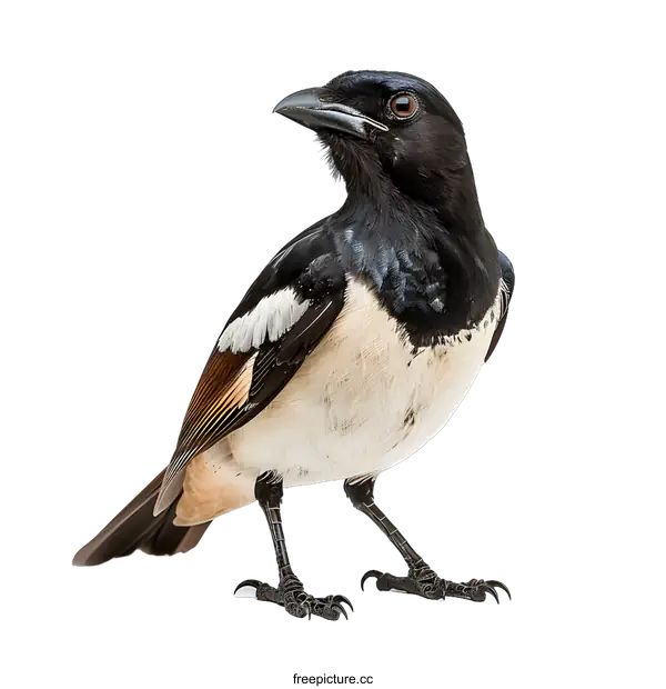 [Transparent Background PNG]Black and White Bird With Orange Feathers Standing On White Background