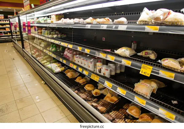Empty Supermarket Shelves With Food Products