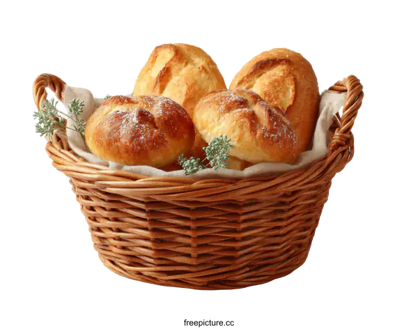 [Transparent Background PNG]Wicker Basket Filled with Freshly Baked Bread