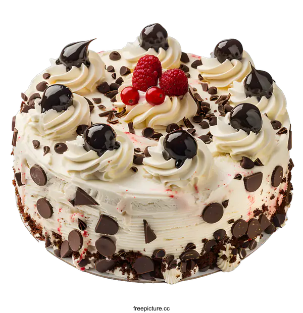 [Transparent Background PNG]A cake with chocolate shavings and raspberries on top