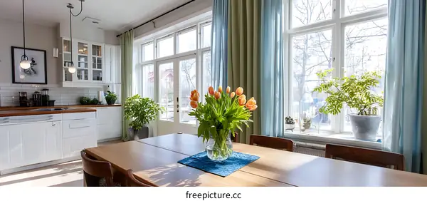 Bright and Spacious Kitchen Dining Area with Sunlight