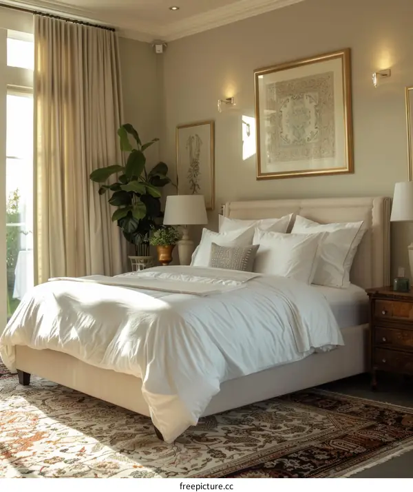 Elegant Beige Bedroom with Luxurious Bedding