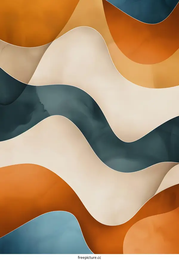 Abstract Wavy Background in Teal Orange and Cream