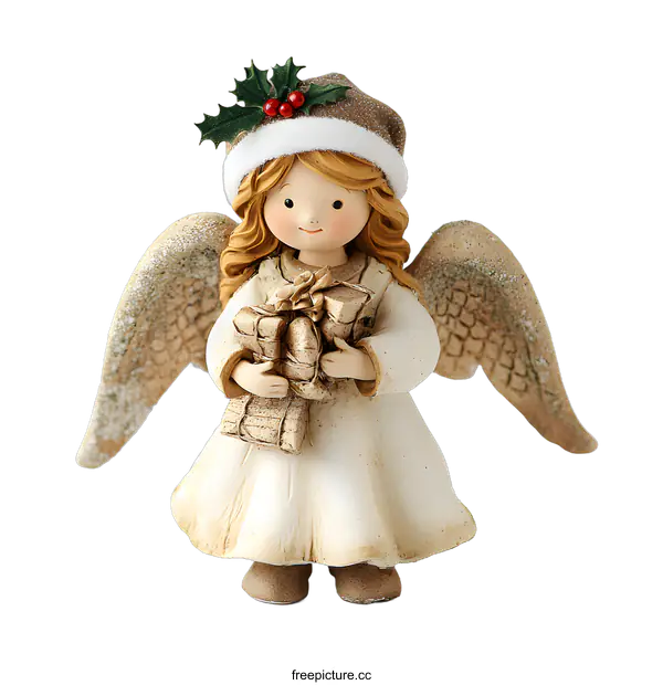 [Transparent Background PNG]Christmas Angel Figurine Holding Gifts