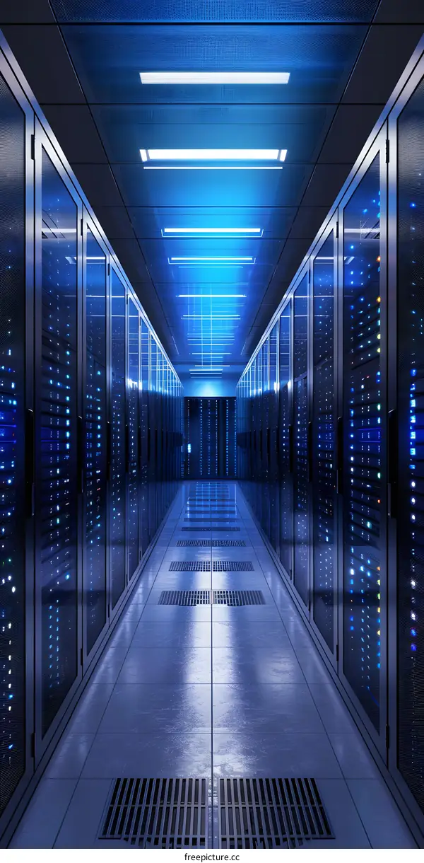 Server room with blue lights