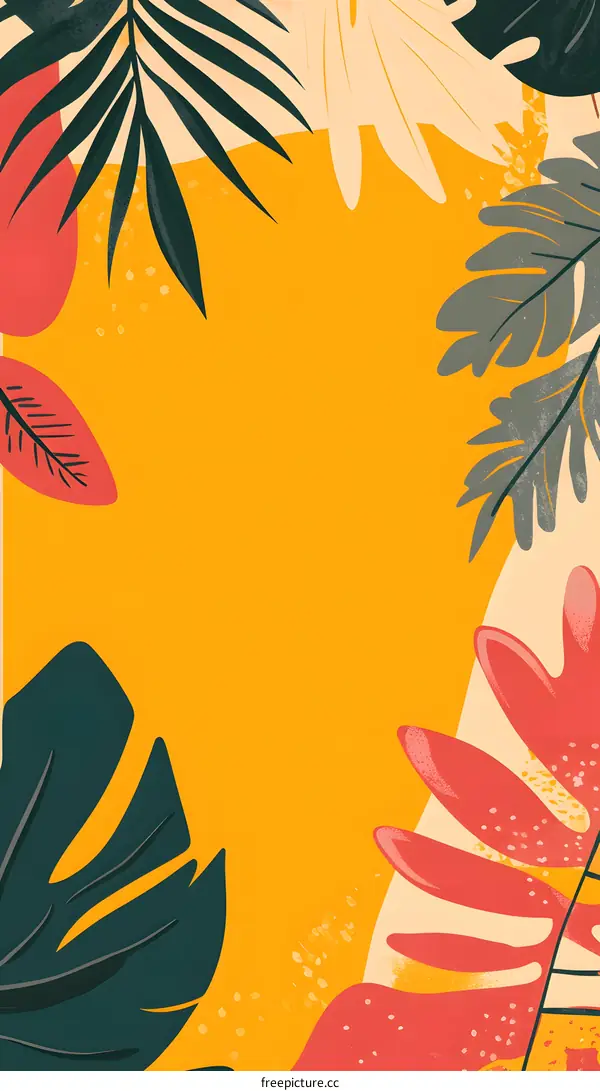Tropical Leaves Frame Yellow Background