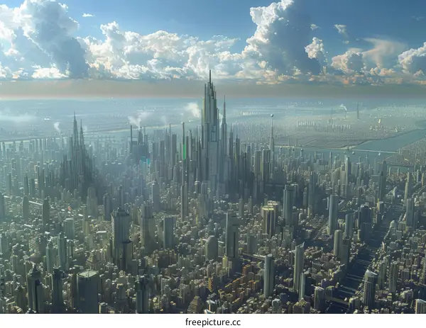 Futuristic Cityscape Aerial View Illustration