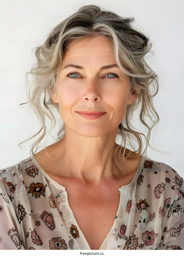 portrait of a beautiful mature woman with grey hair