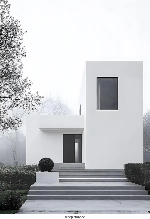 Minimalist Modern House with White Walls and Black Door