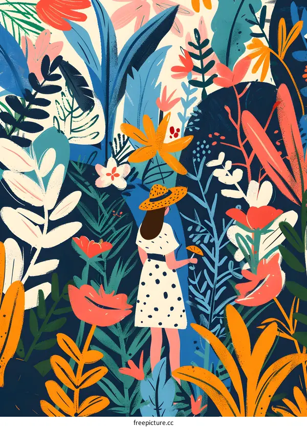 Woman in Floral Garden Illustration