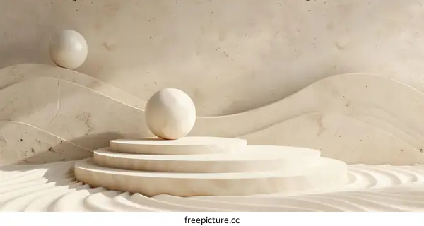 Minimalist Beige Abstract Scene with Geometric Forms