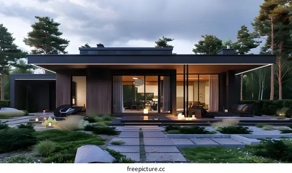 Modern Minimalist House with Stone Pathway and Green Landscaping