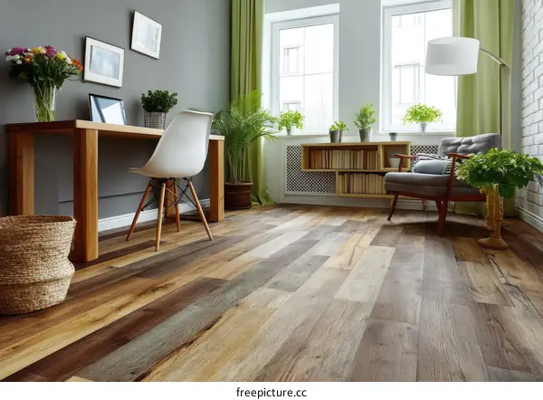 Modern Home Office with Wooden Laminate Flooring