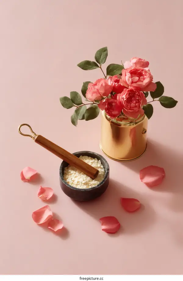 Pink Roses and Powdery Mixture on a Pastel Background