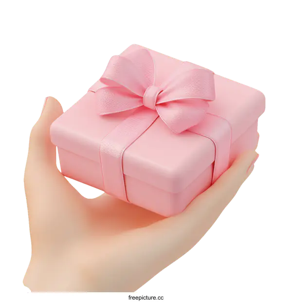 [Transparent Background PNG]Pink Gift Box Held in a Hand Illustration