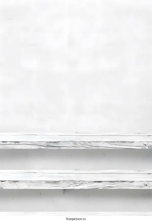 White Wood Shelf on White Wall Background