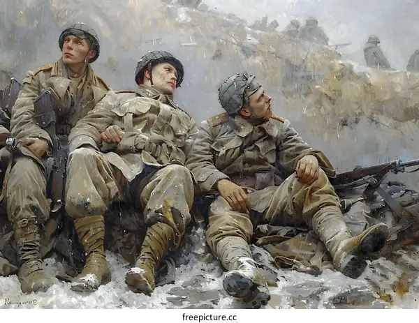 Three soldiers in the snow