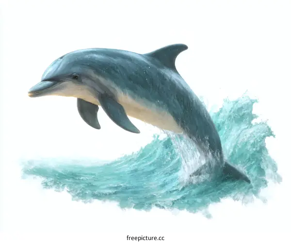 Beautiful Dolphin Jumping Over Ocean Wave