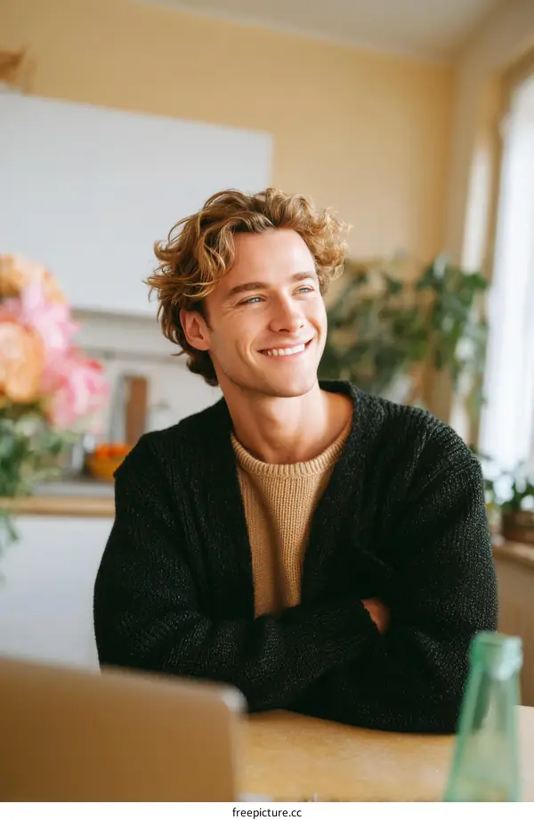 Smiling Man Working from Home