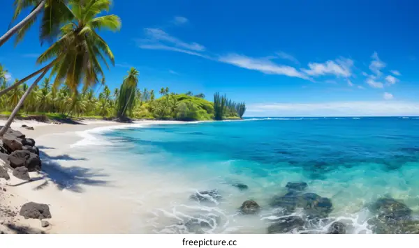 Beach Scenery With Coconut Trees And Azure Water