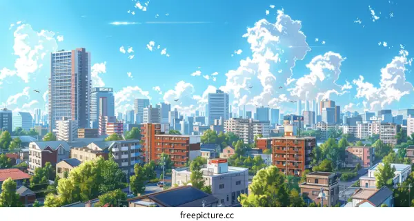 Cityscape Illustration on a Sunny Day