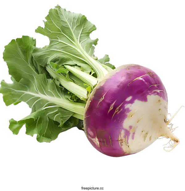 [Transparent Background PNG]Fresh Purple Turnip With Green Leaves Isolated On White Background