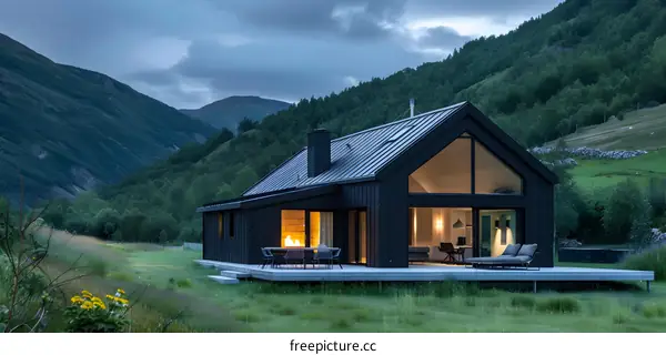 Modern Black Cabin with Mountain View