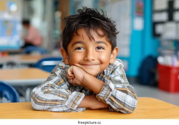 Happy Boy in Classroom Setting