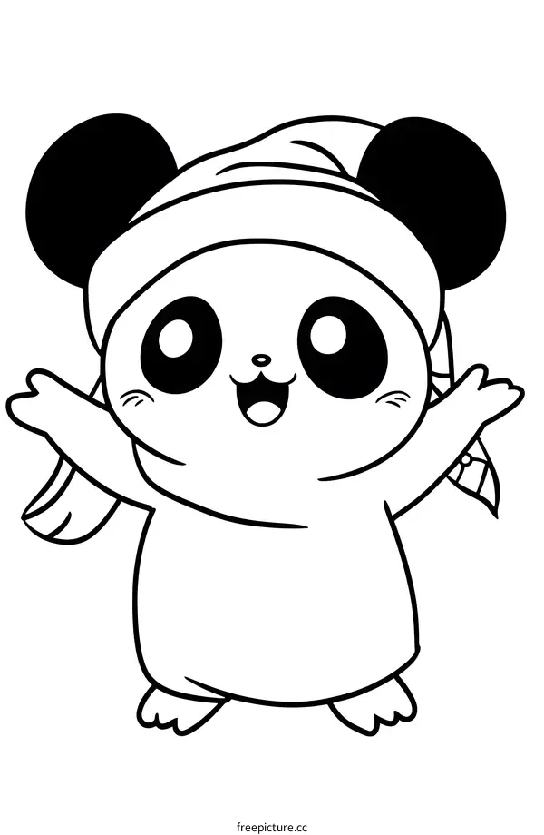 Cute Panda Bear Wearing Winter Hat and Scarf