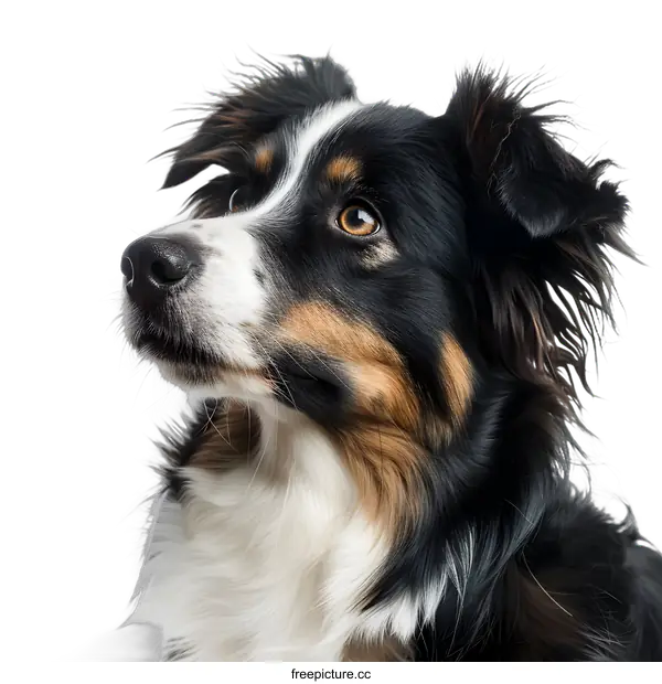 [Transparent Background PNG]Border Collie Dog Portrait Looking Up