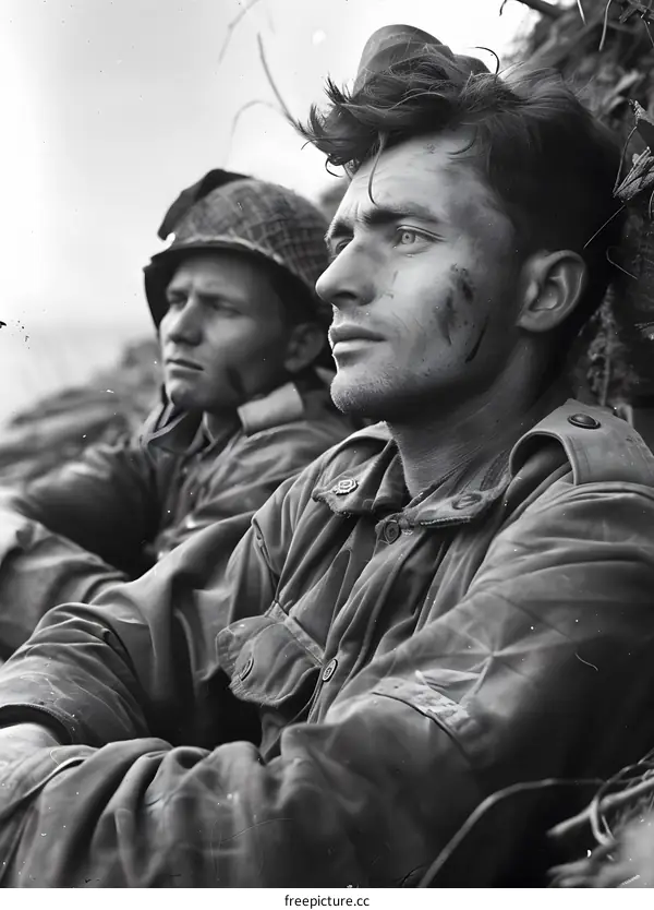 Two American soldiers during the Battle of Normandy, June 1944.
