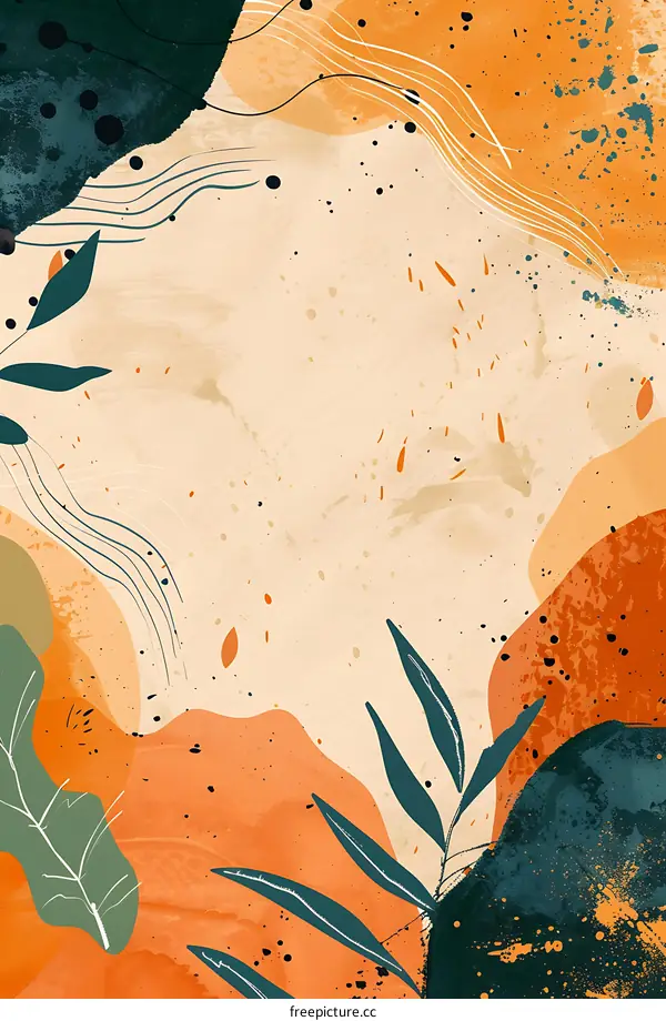 Abstract Watercolor Background with Orange and Green