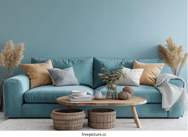Modern Living Room Interior Design Featuring a Teal Sofa