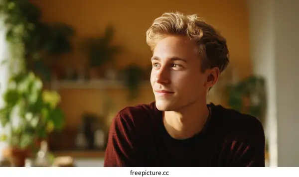 Thoughtful Young Man in a Cozy Home Setting