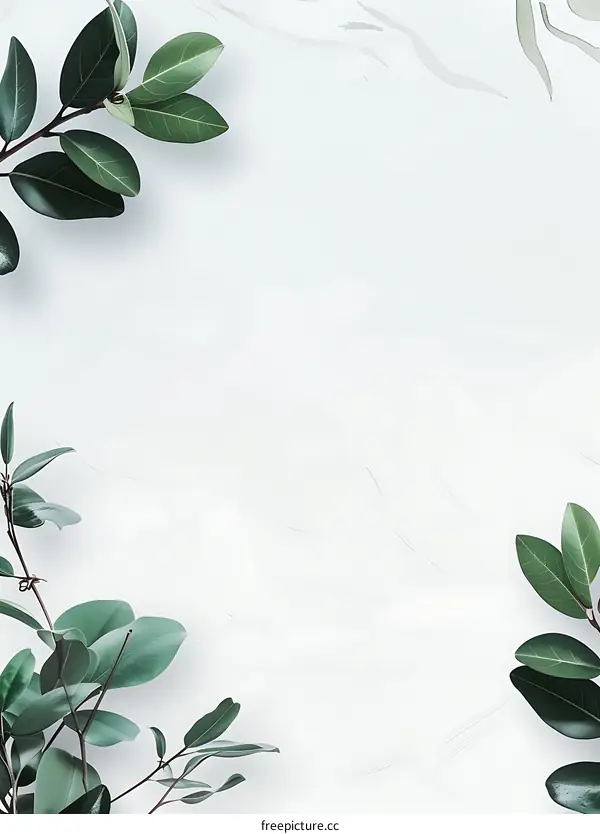 Green Leaves on White Background Minimalist Photography