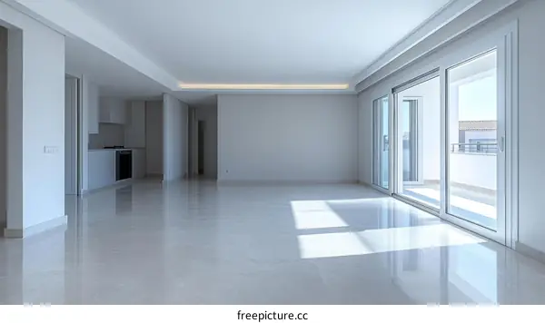 Modern Spacious Apartment Interior with Large Windows