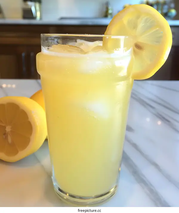 Refreshing Lemonade with Ice and Lemon Slice