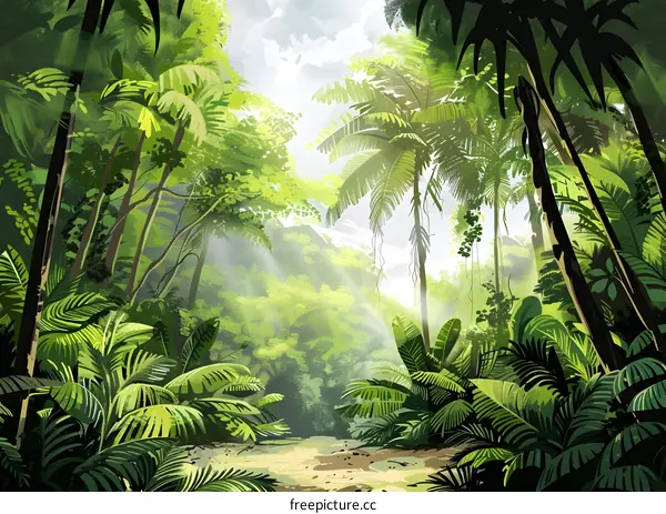 Tropical Rainforest Jungle Sunlight Through Trees