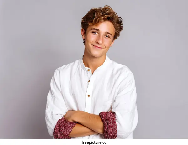 Portrait of a Caucasian Teenager in a White Shirt