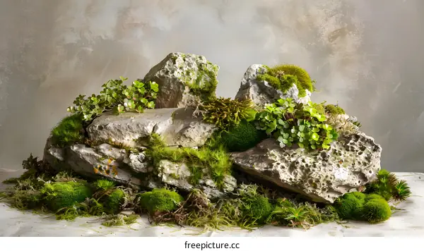 Green Moss and Stone Arrangement Background