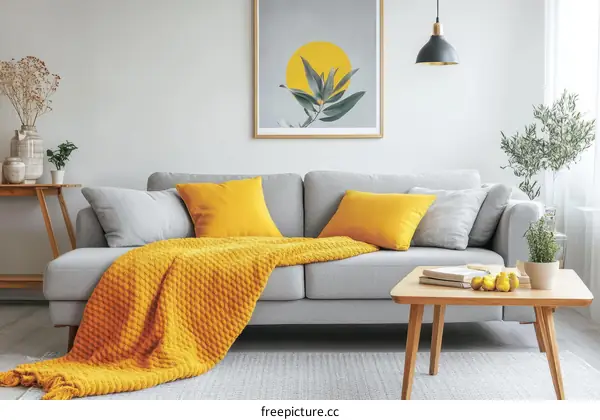 Modern Living Room with Mustard Yellow Throw