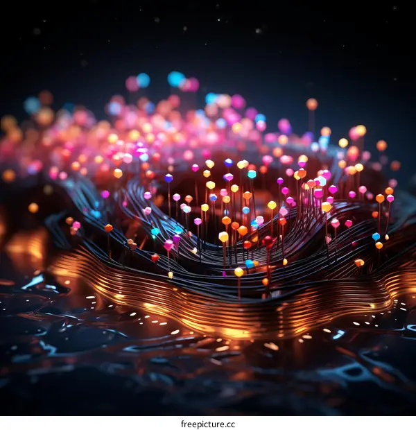 Colorful 3D illustration of glowing network connections