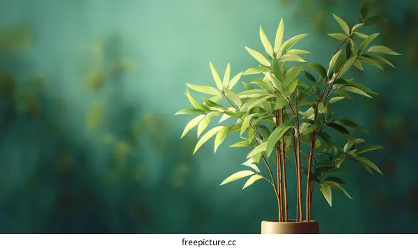 Green Plant in Pot against Teal Background